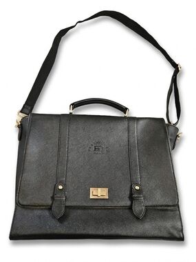 EaseGave Saffiano Leather 15.6" Laptop Briefcase Work Tote - Black / Tan
